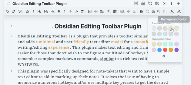 Screenshot of using the editing toolbar to format a note